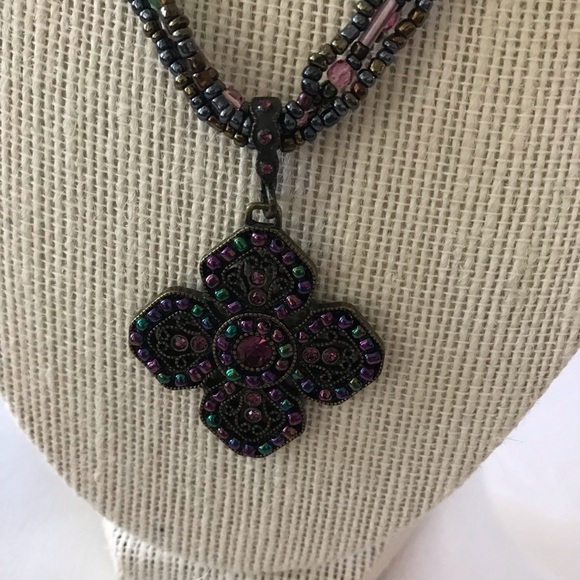 Premier Design necklace with greens, pinks & purples. Vintage look - Picture 2 of 4